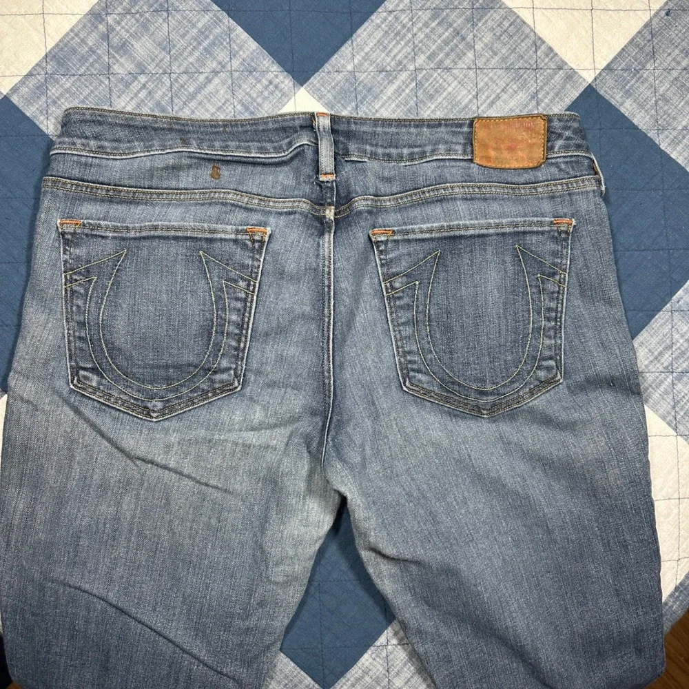 True Religion Brand Jeans Mens 32 Straight Leg Blue Denim Made in USA Low Rise
